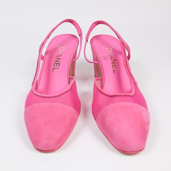 NWOB CHANEL Pink Mesh w/ Suede Cap Toe Slingback Pumps EU 36 - Picture 2 of 8